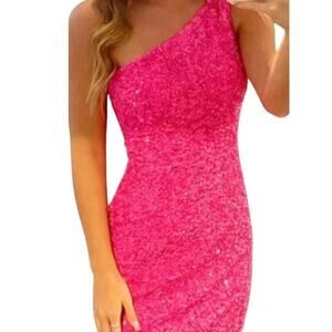 NWT Sz 6 Berlinnova Fuchsia Hot Pink  Sequined Mini Dress Homecoming  Formal